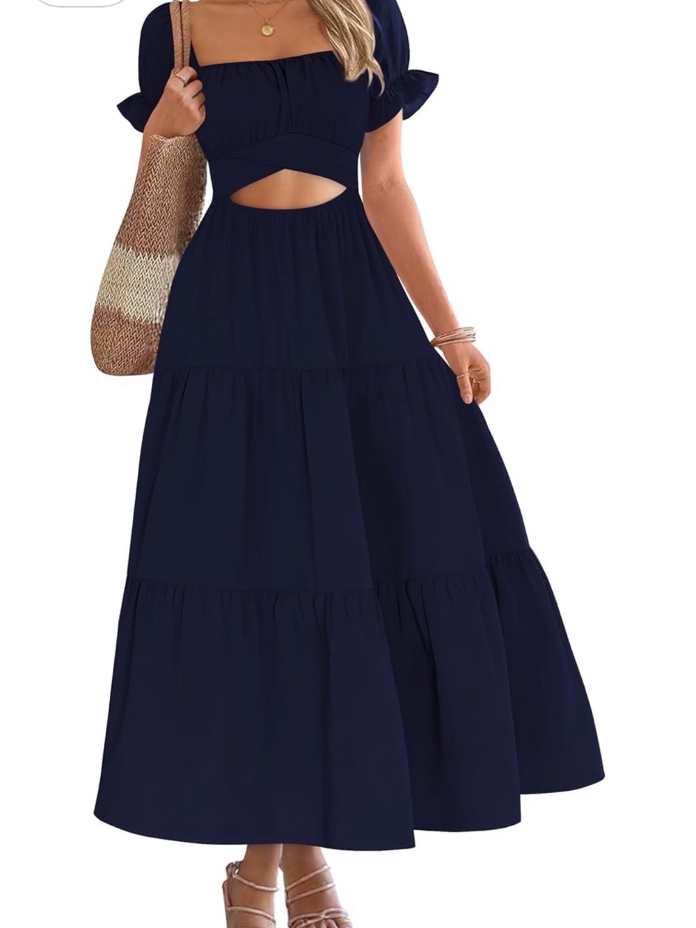 Women's Navy Cutout Tiered Maxi Dress